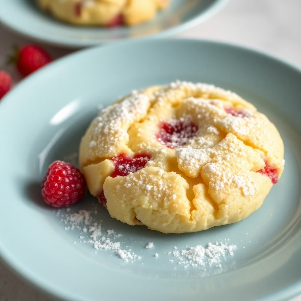 Raspberry Lemon Cookies on a light blue plate