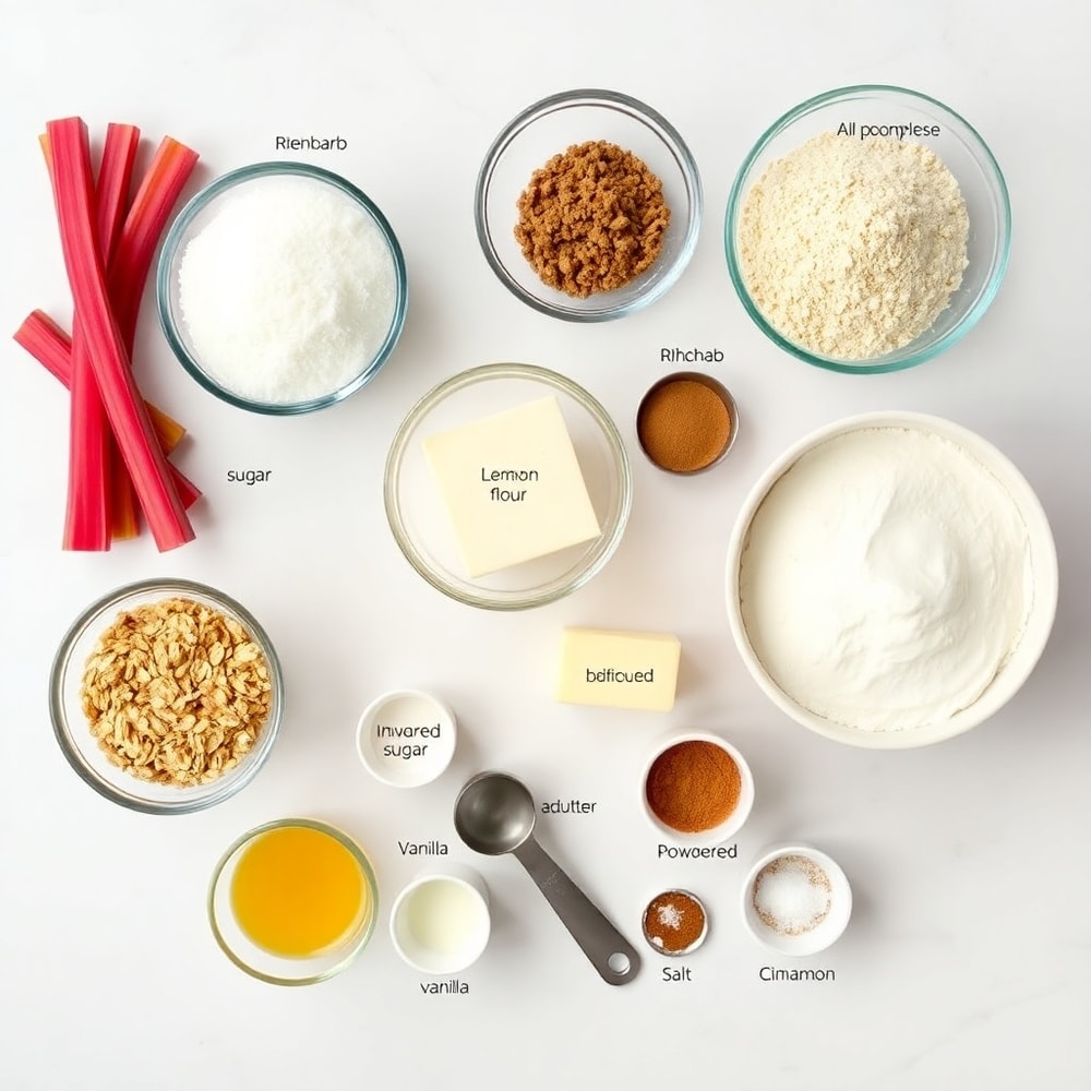 Raw ingredients for Rhubarb Bars with Cream Cheese Frosting