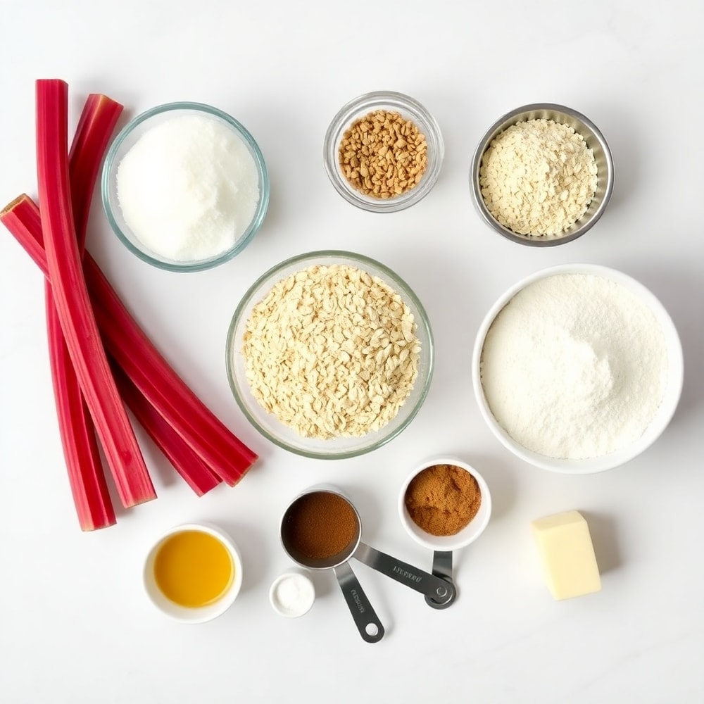 Rhubarb Crisp ingredients flat lay