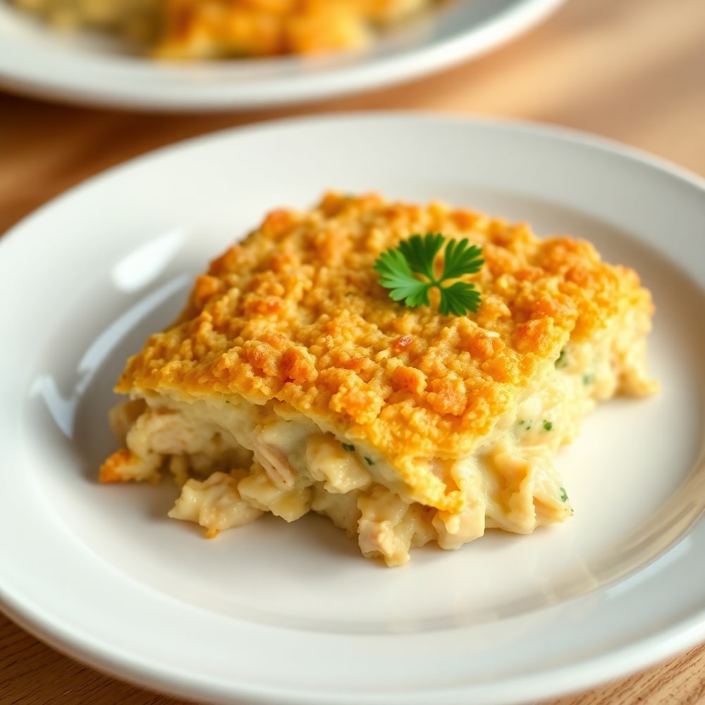 Ritz Cracker Chicken Casserole Closeup