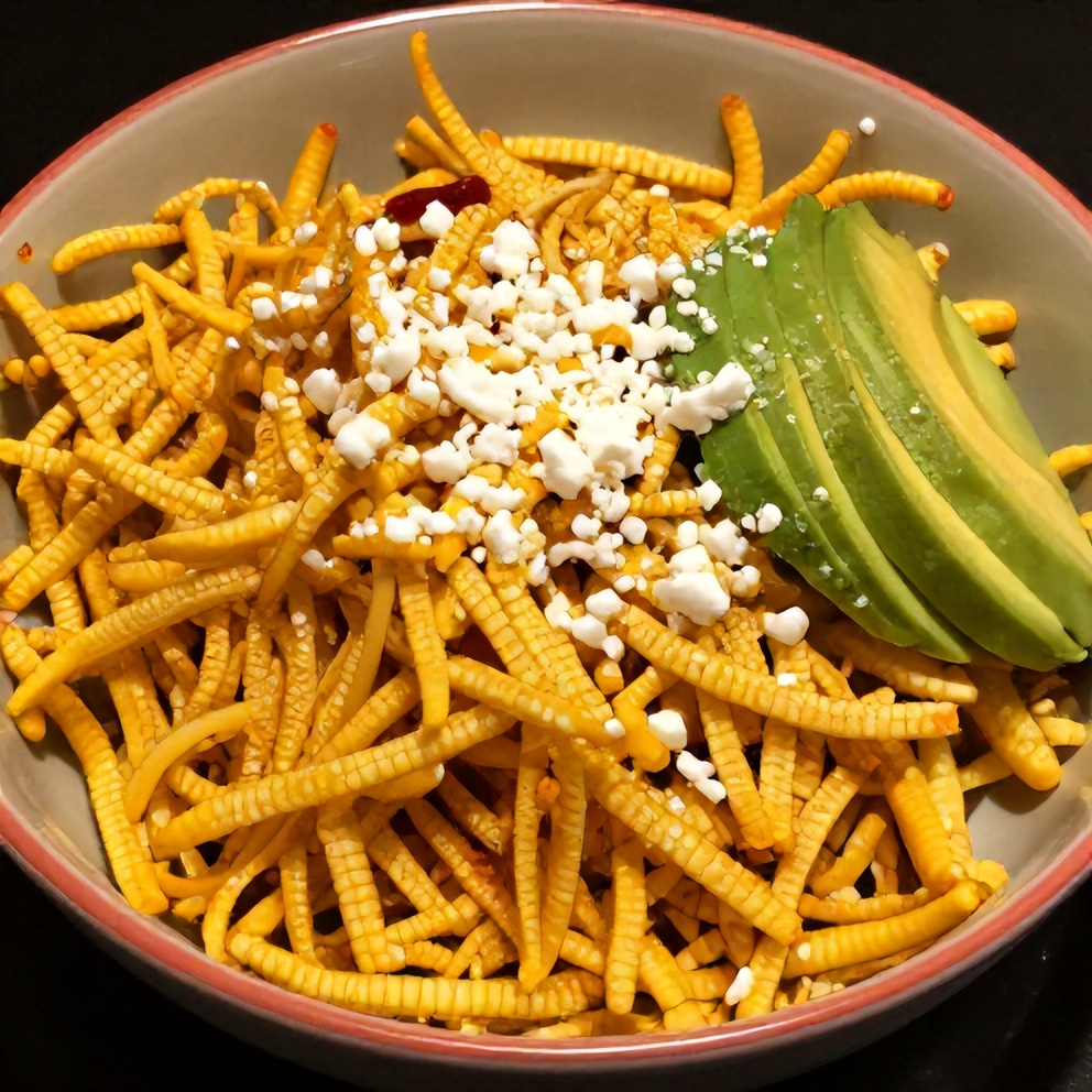 Plated serving of crispy shoestring corn salad