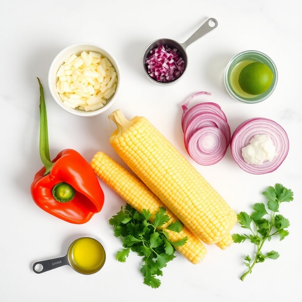 Raw ingredients for shoestring corn salad