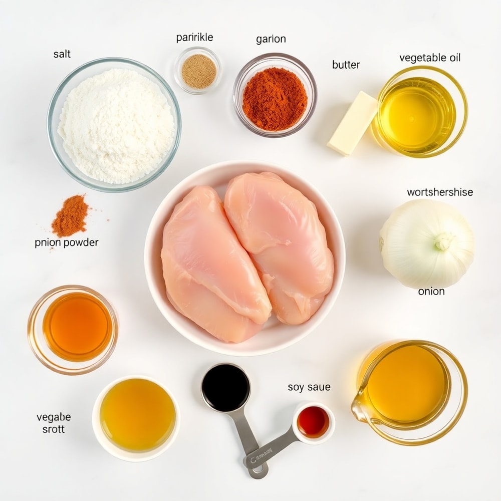 Raw ingredients for smothered chicken