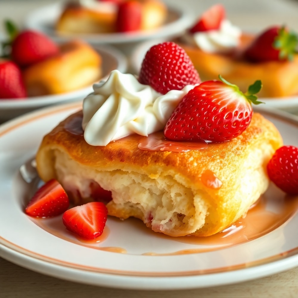 Plated Strawberry Cheesecake Breakfast Rolls
