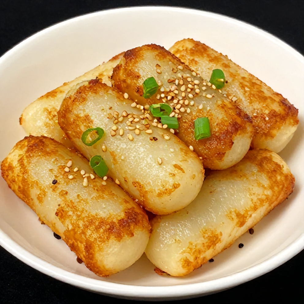 Crispy Sweet Soy Butter Korean Rice Cakes Closeup