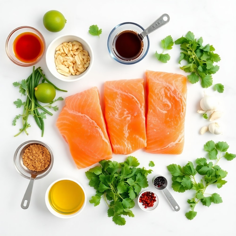 Raw ingredients for Thai-style salmon salad