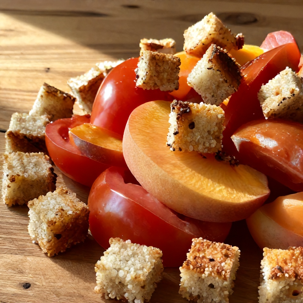 tomato and peach panzanella salad