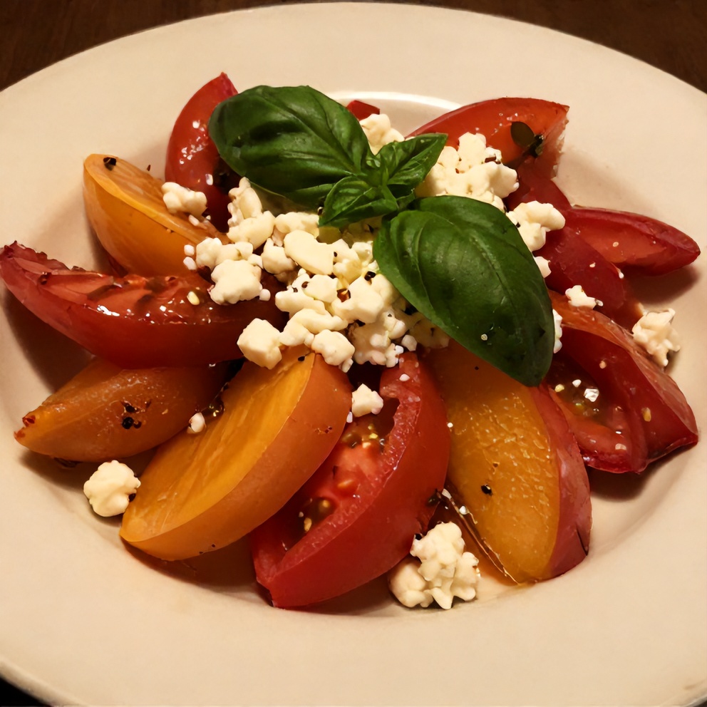 Finished Tomato and Peach Panzanella Salad