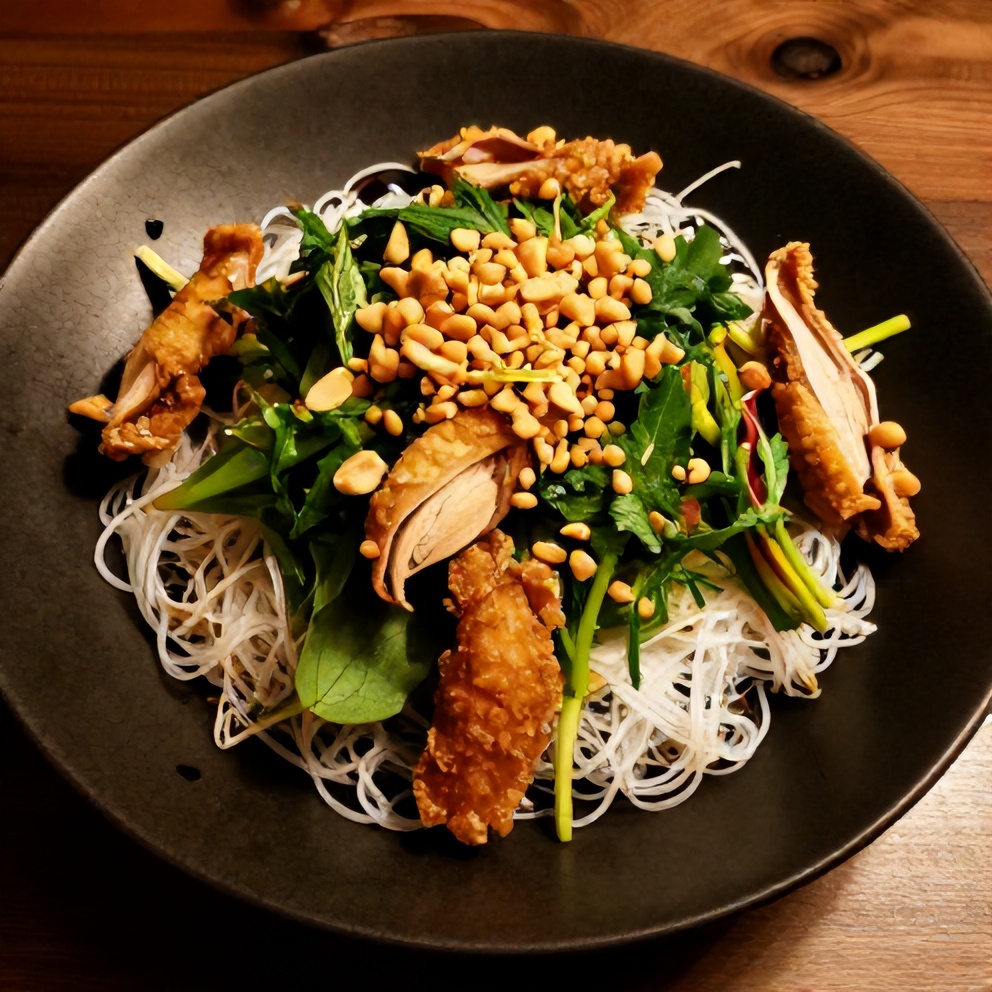 Vietnamese chicken salad with crispy chicken, fresh herbs, and tangy dressing
