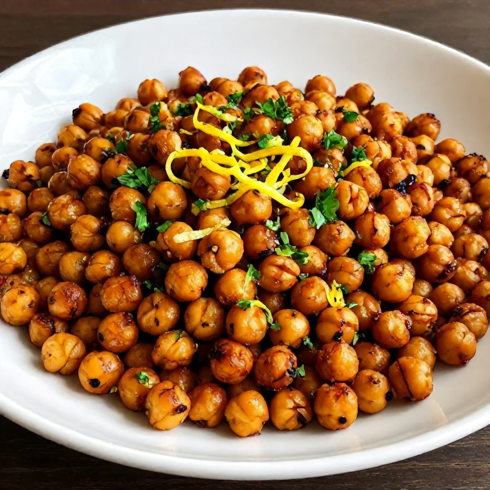 Plated crispy za'atar roasted chickpeas