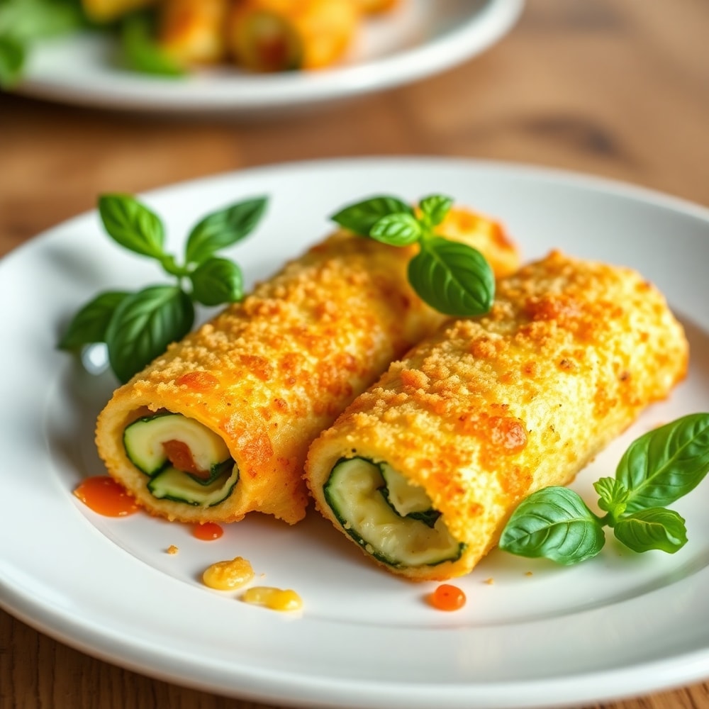 Plated Crispy Zucchini Roll Ups