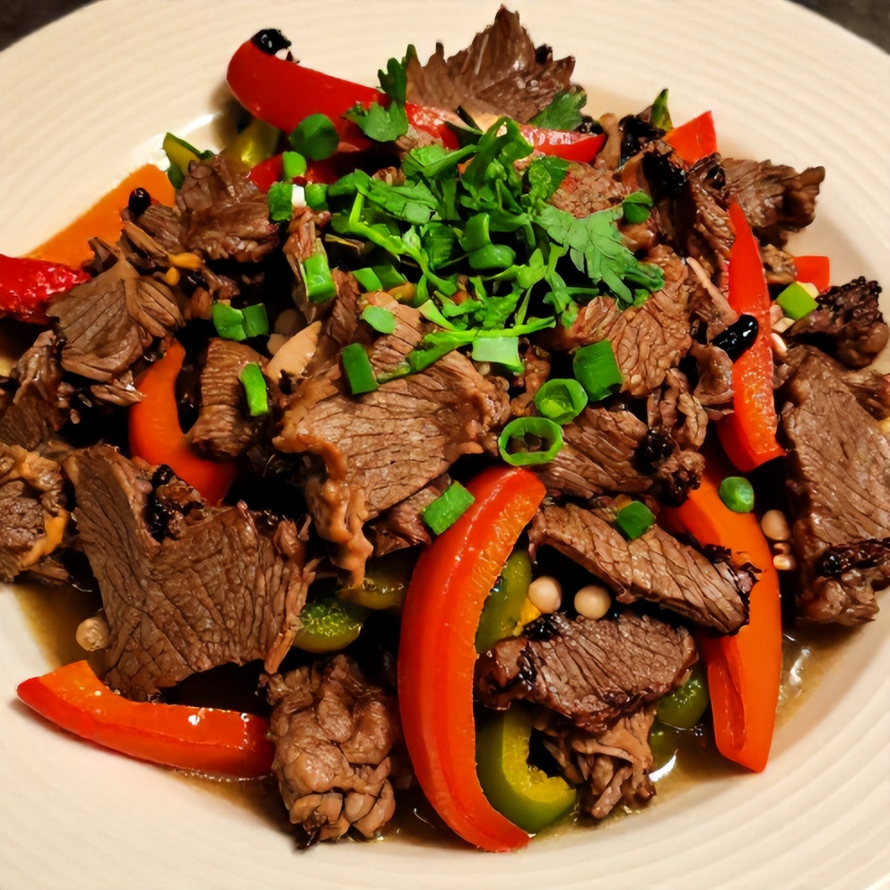 Plated serving of Crock Pot Pepper Steak