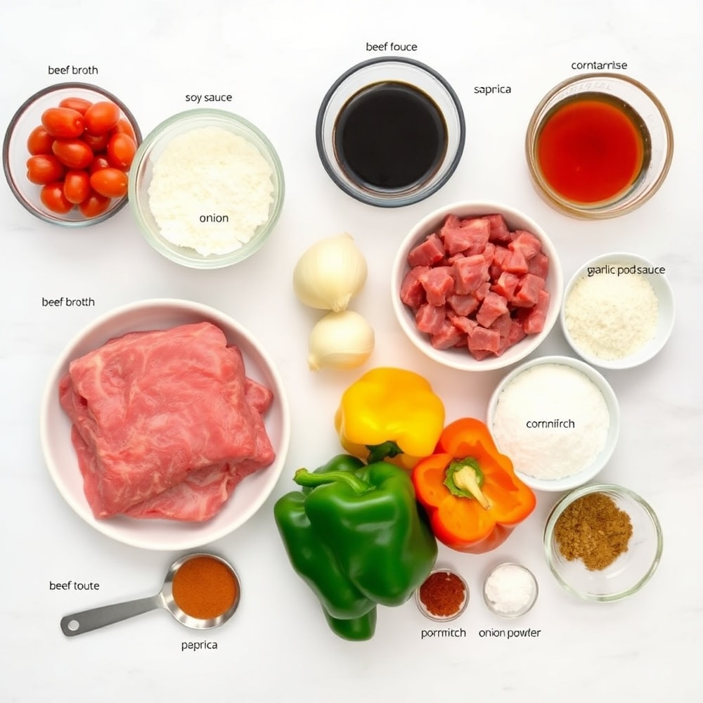 Raw ingredients for Crock Pot Pepper Steak