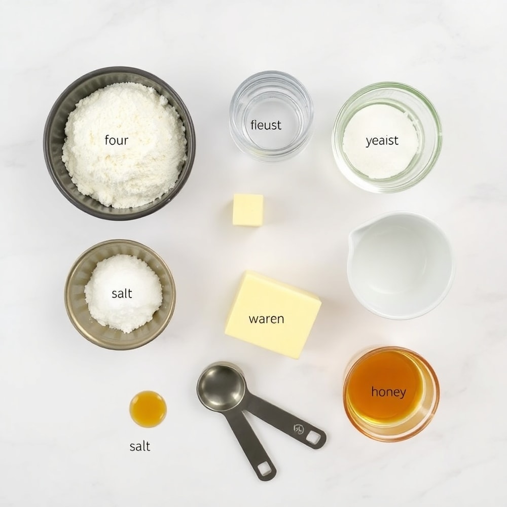 Crockpot bread ingredients arranged in a flat lay