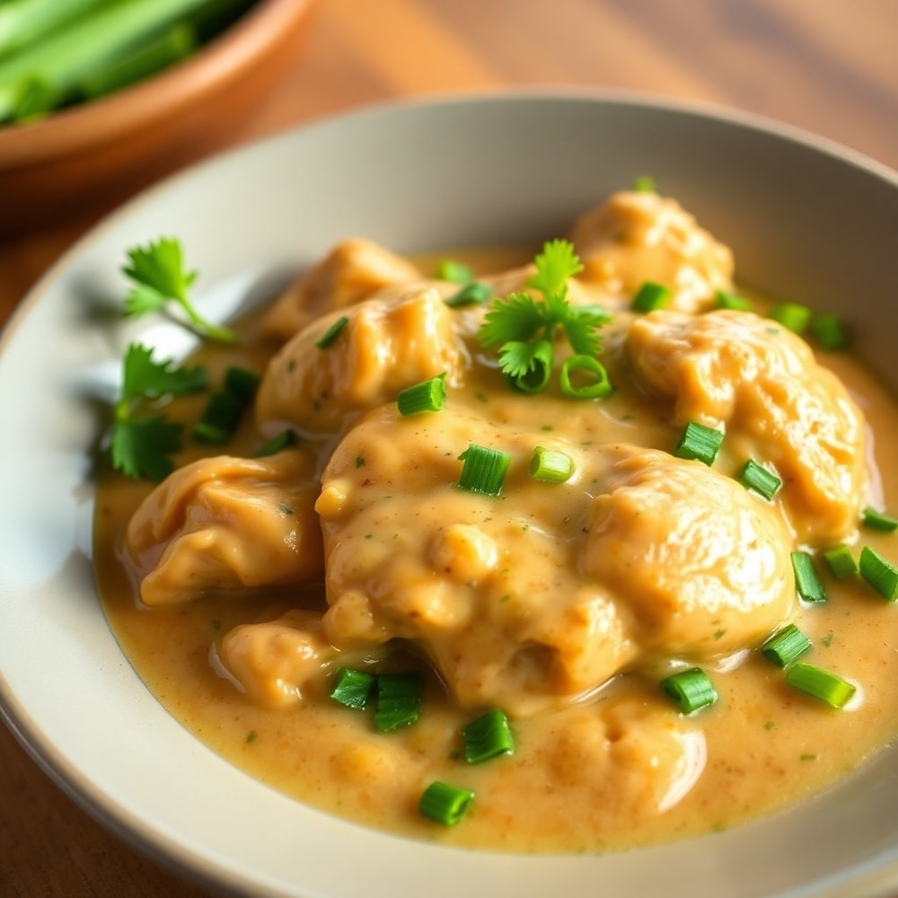 Plated serving of Crockpot Cajun Butter Chicken