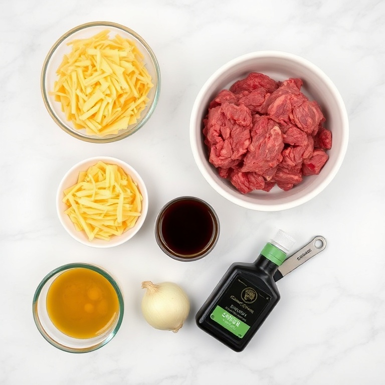 Raw ingredients for Amish hamburger steak bake