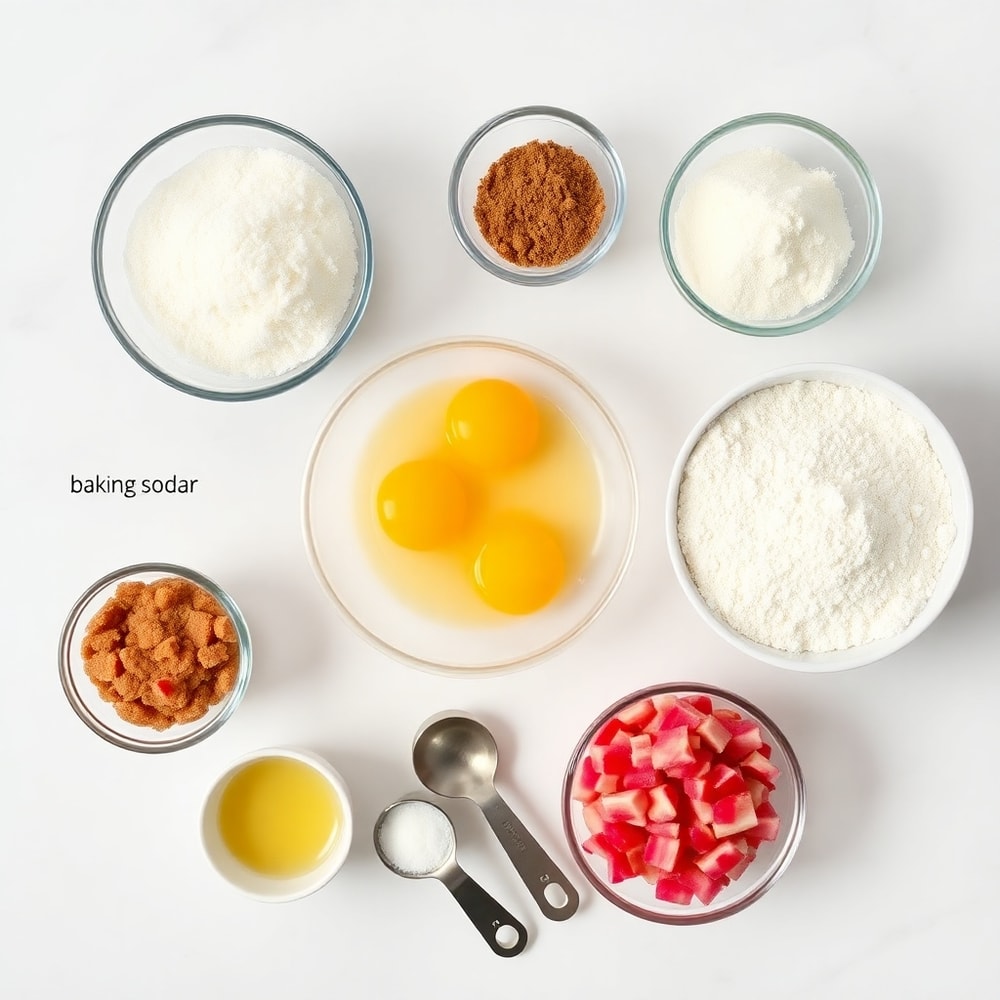 Brown Sugar Rhubarb Cookies ingredients on a marble counter