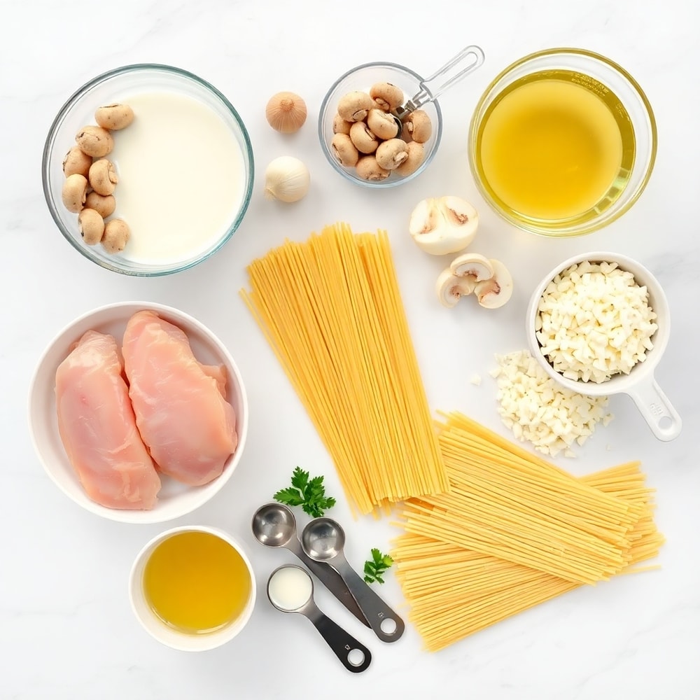 Raw ingredients for Chicken Tetrazzini