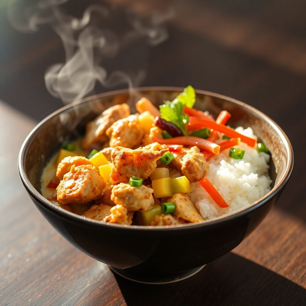 easy coconut chicken rice bowl
