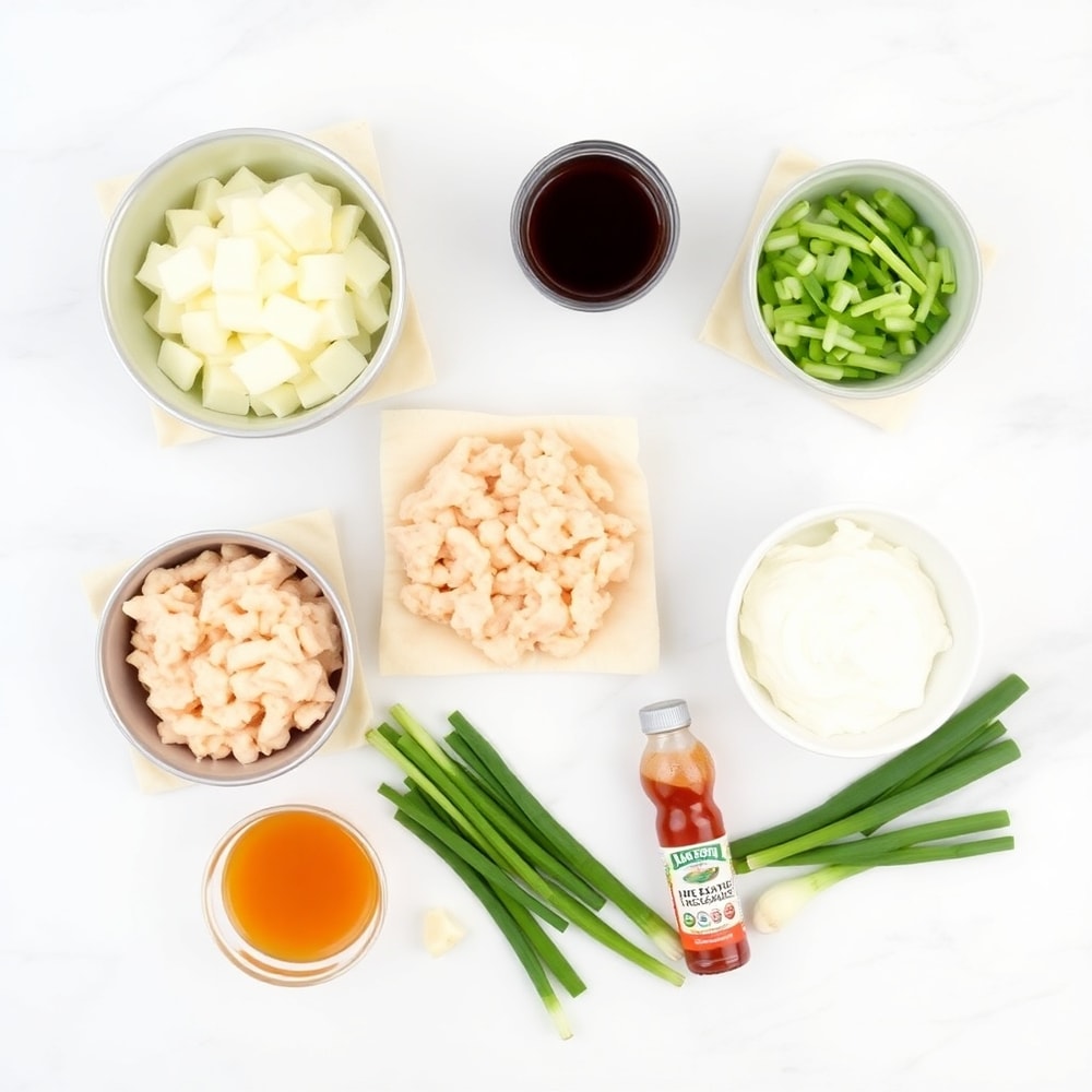 Crab, cream cheese, green onions, puff pastry, and other ingredients laid out