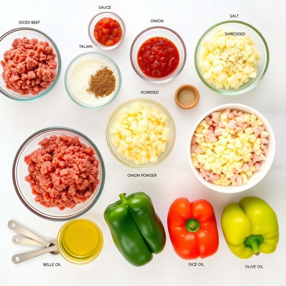 Raw ingredients for Hawaiian Pizza Stuffed Peppers