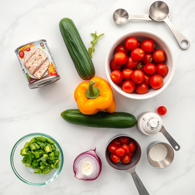 Raw ingredients for Mediterranean Tuna Salad