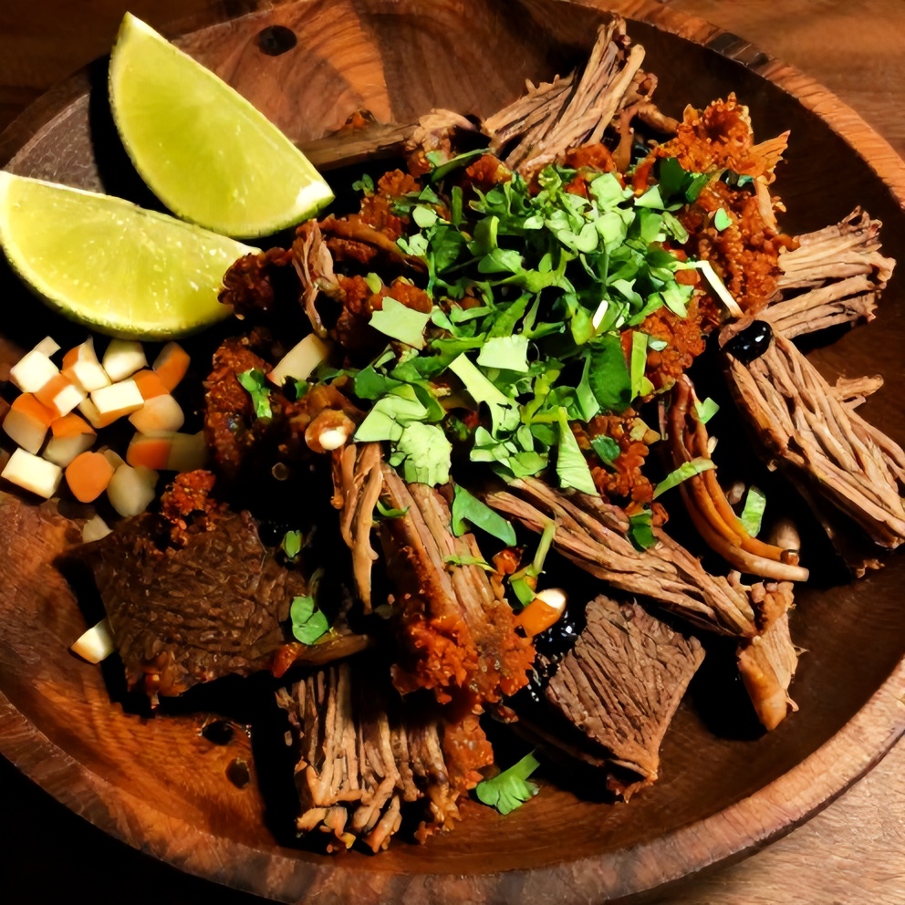 Plated serving of Mexican Birria with crispy beef and fresh cilantro