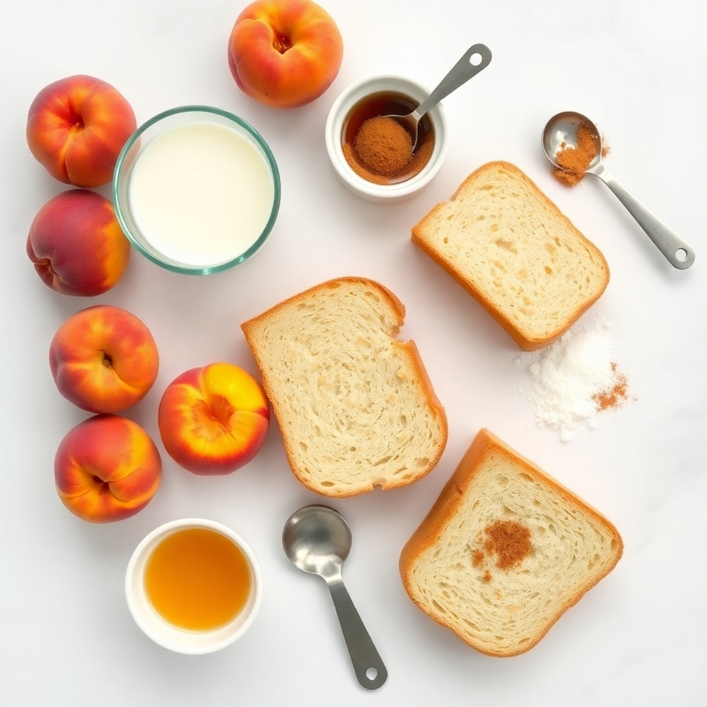 Raw ingredients for Peach Cobbler French Toast Bake