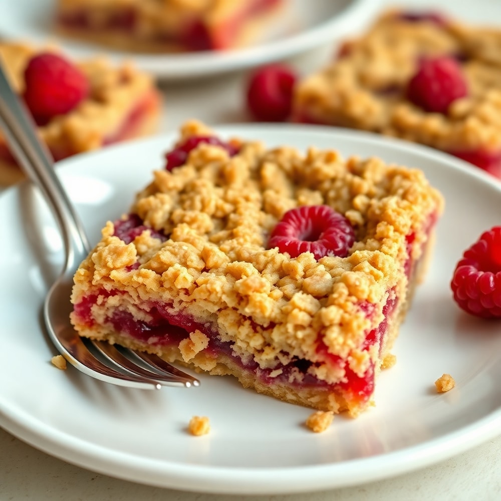 Easy Raspberry Oatmeal Crumble Bars - Golden, crispy, and ready to serve