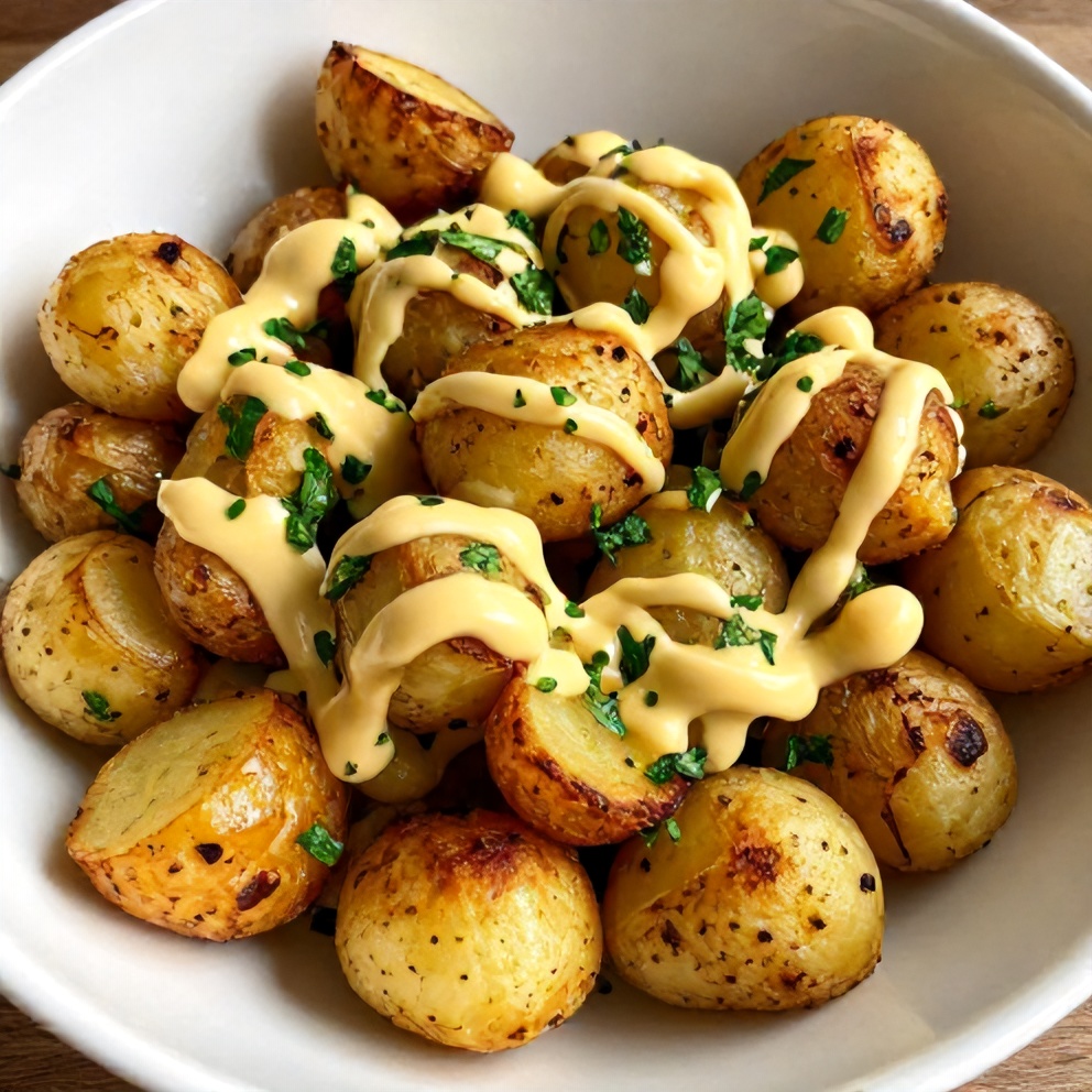 Plated serving of easy roasted potato salad