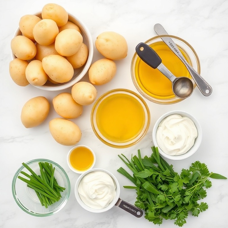 Raw ingredients for easy roasted potato salad