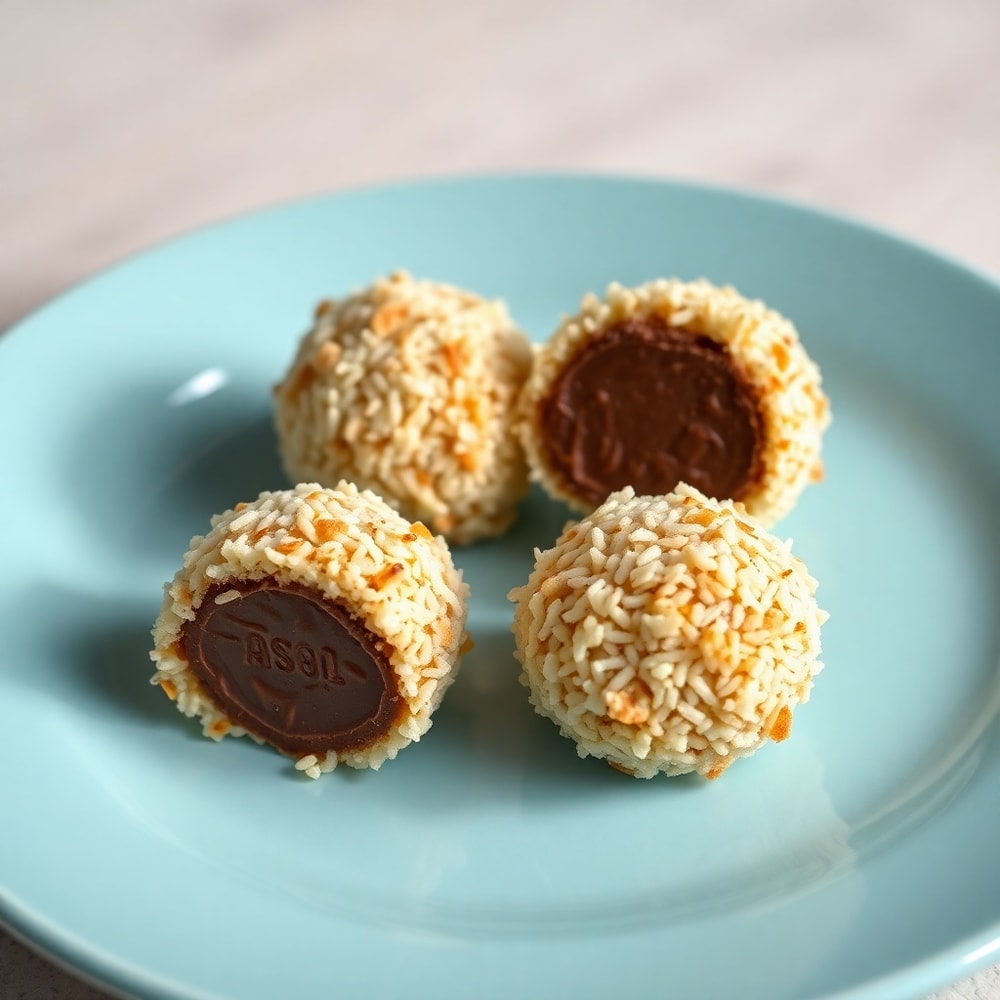 Samoa Truffles on a light blue plate