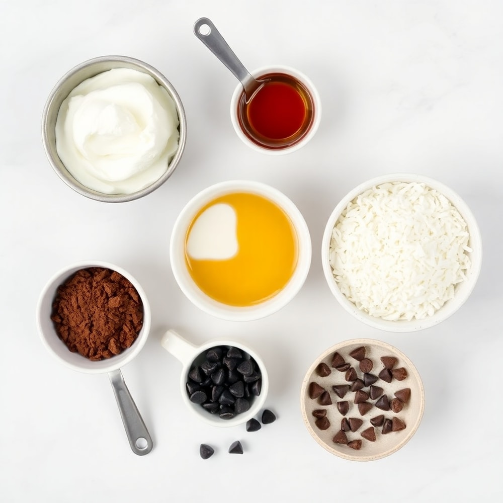 Ingredients for Samoa Truffles on a white marble surface