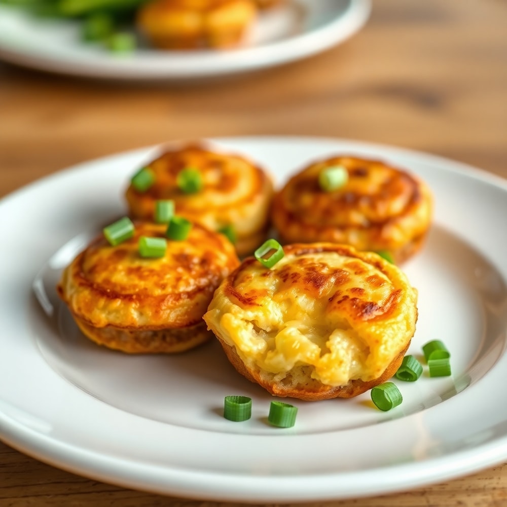 Plated sausage pancake bites with green onions