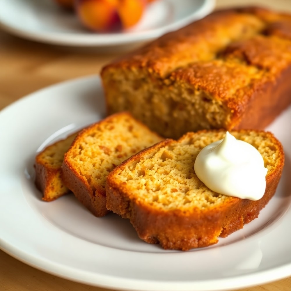 Sliced Easy Spiced Peach Bread on a plate