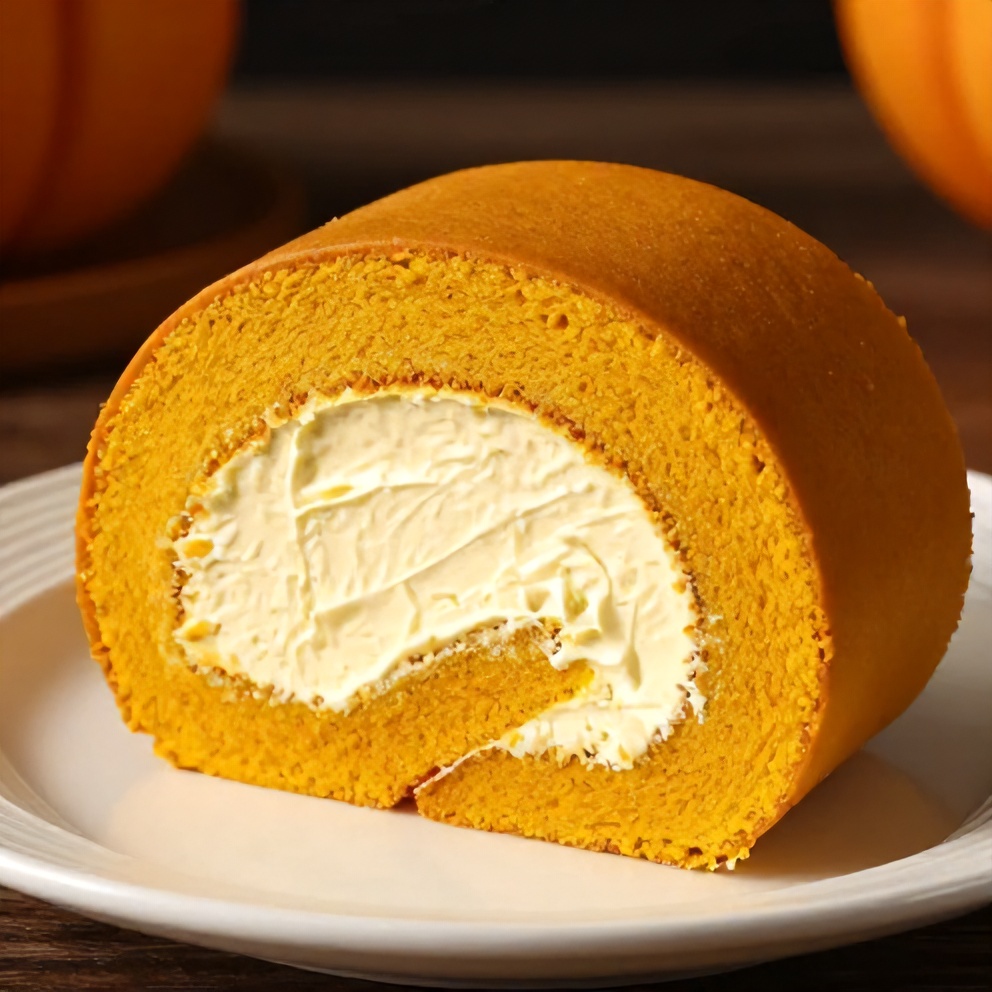 A slice of the spiced pumpkin roll on a plate
