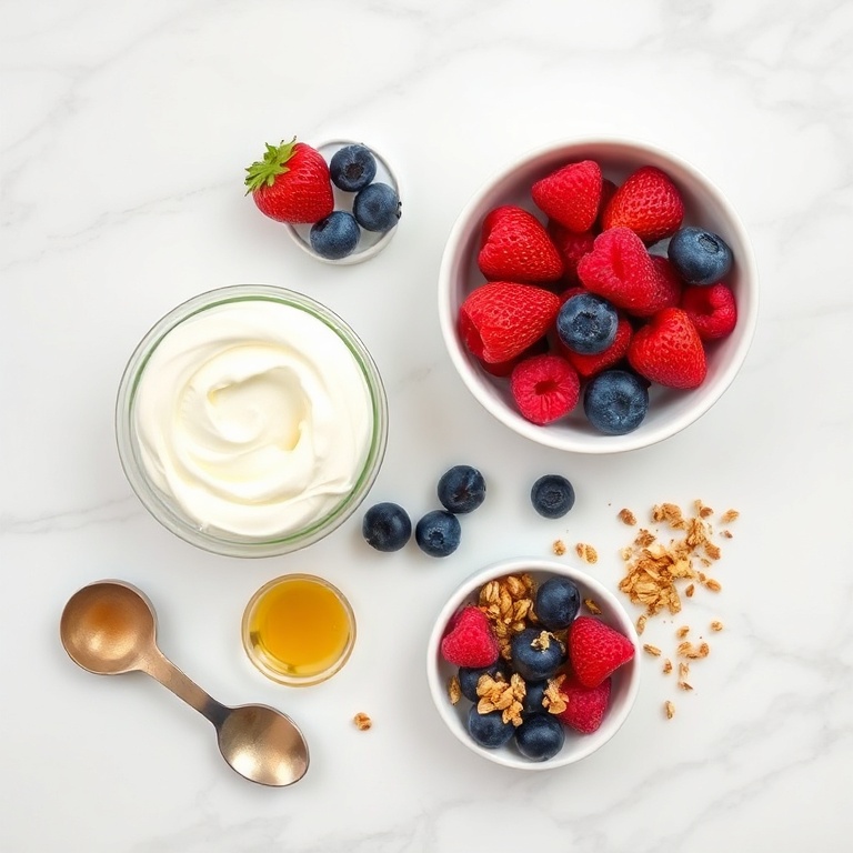 Raw ingredients for easy summer yogurt parfait