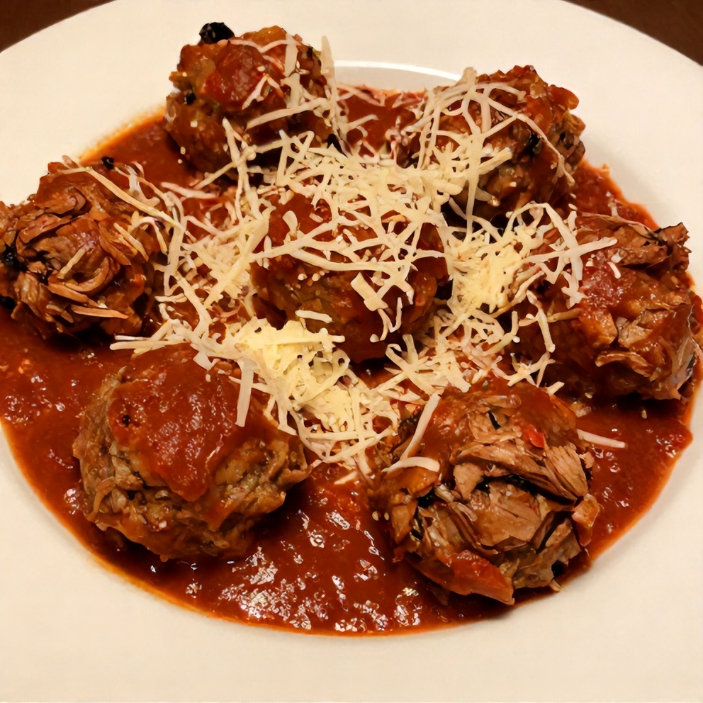 Plated turkey meatballs with marinara sauce and parmesan cheese