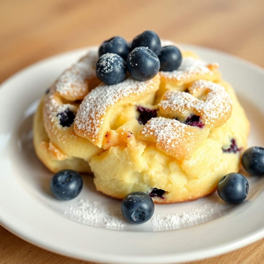 Plated Cottage Cheese Blueberry Cloud Bread with fresh blueberries