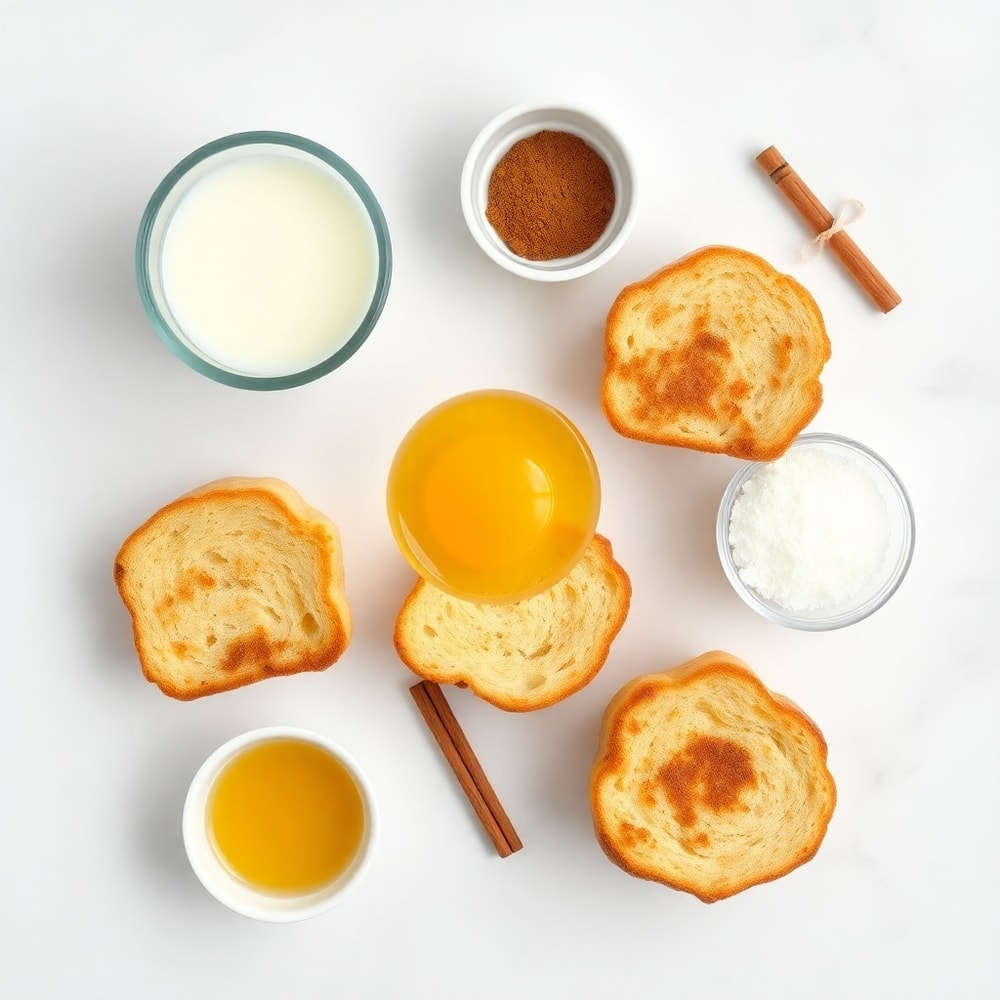 French Toast Cups ingredients including bread, eggs, milk, and cinnamon