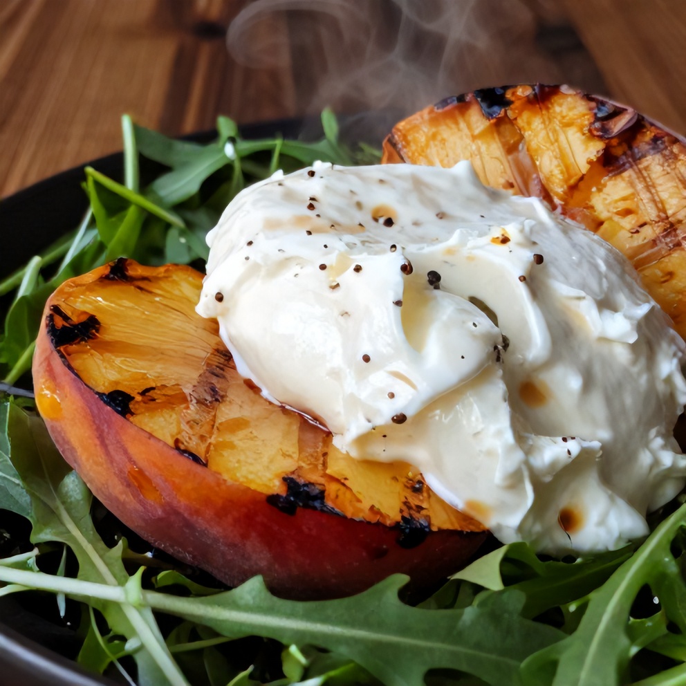 grilled peach burrata salad