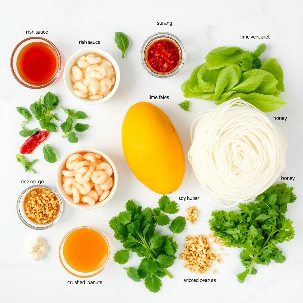 Raw Ingredients for Fresh Mango Shrimp Summer Rolls