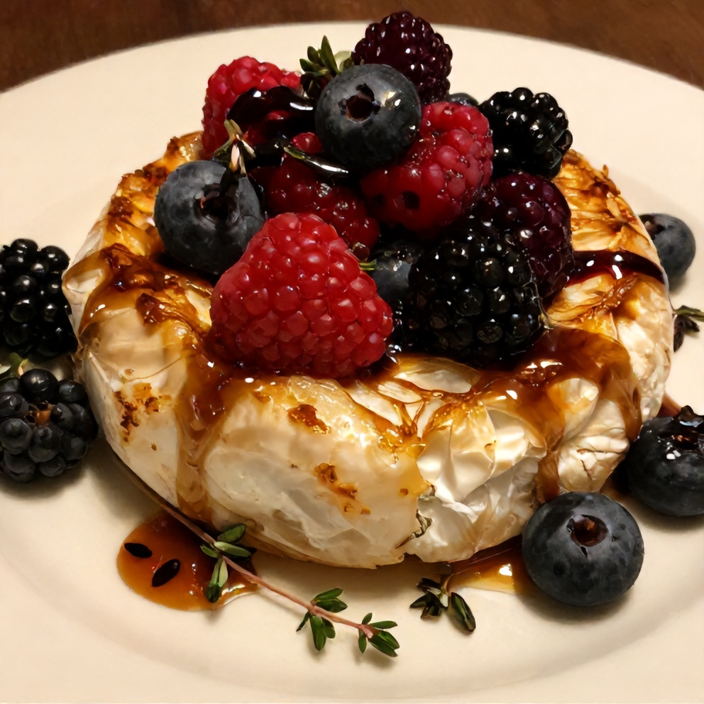 Plated Grilled Brie Cheese Appetizer with Fresh Berries