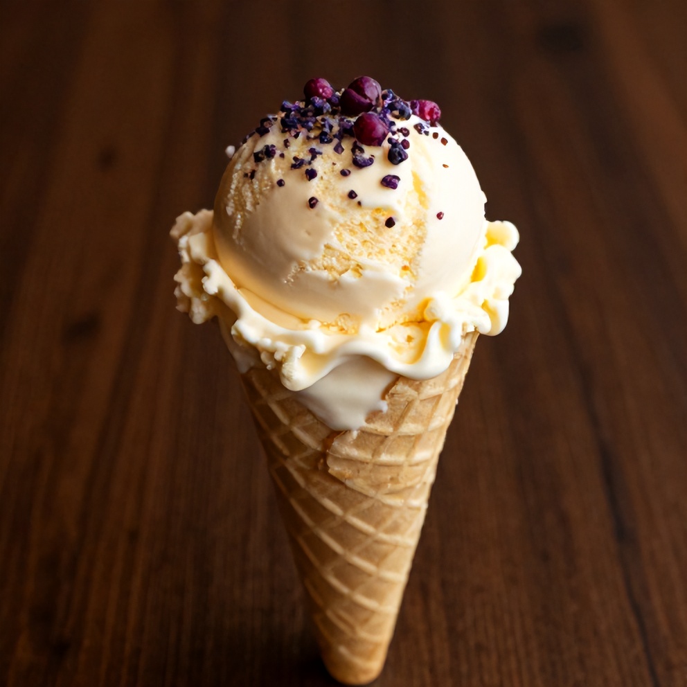 Honey Lavender Ice Cream served in a cone