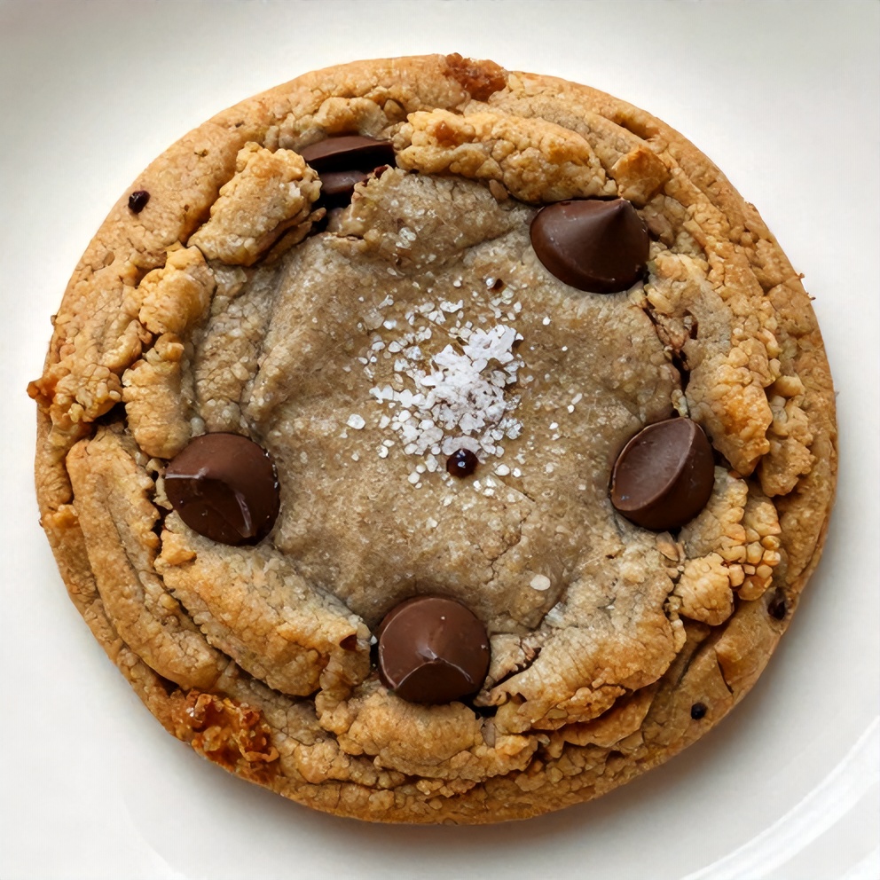 Inside out chocolate chip cookie on a white plate