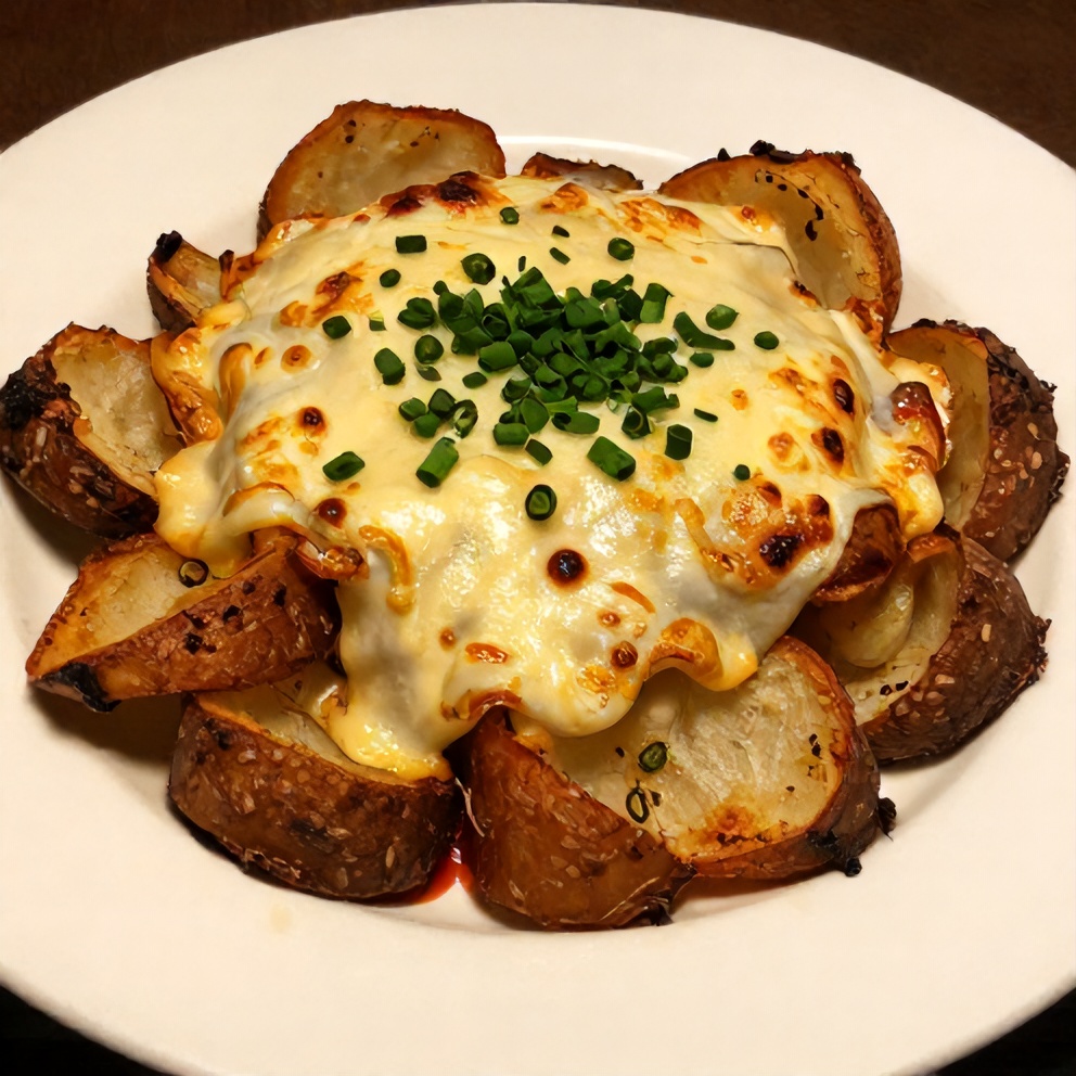 Jalapeno popper twice baked potatoes on a white plate with a garnish of fresh chives