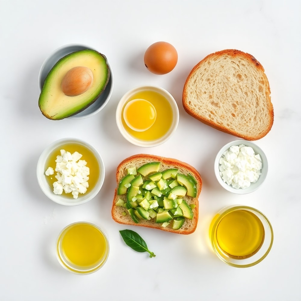 Raw ingredients for Mediterranean Avocado Toast