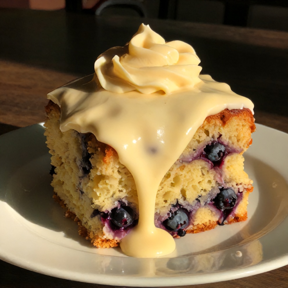 Sliced Lemon Blueberry Pound Cake with Cream Cheese Glaze