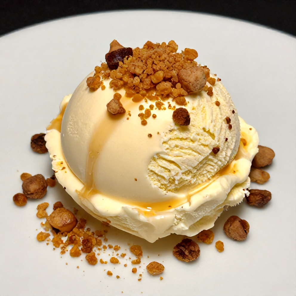 Served No Churn Crème Brûlée Ice Cream with Caramelized Sugar Crunch