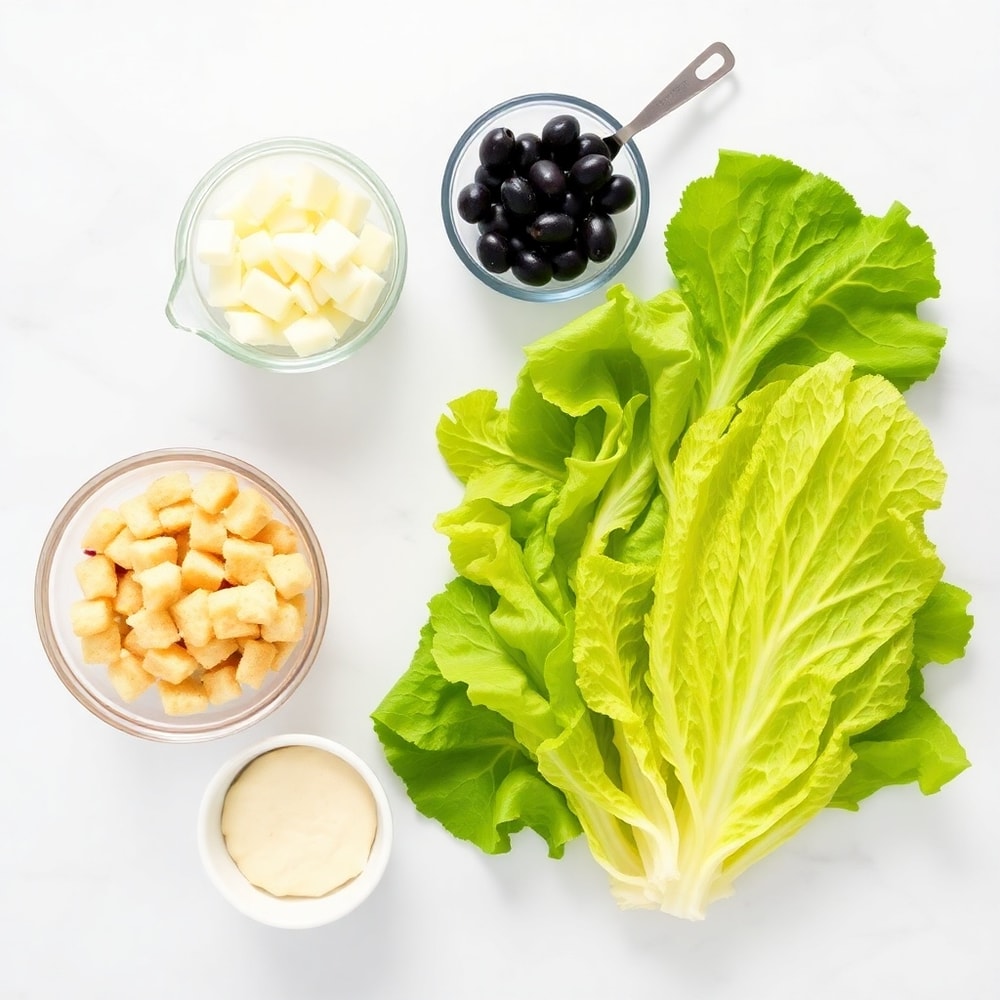 Olive Garden Salad ingredients on a white marble surface